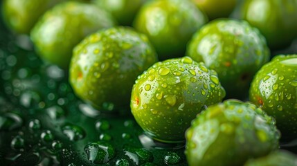 Green olives background full frame banner. close up view. 