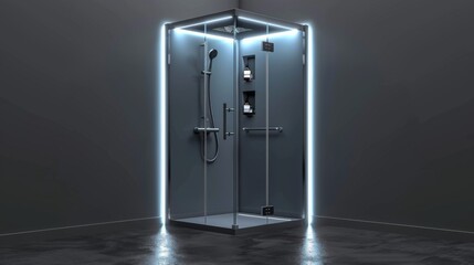 3D realistic image of a shower cabinet, clean lighting, isolated on background