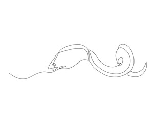 Continuous one line drawing of sea moray eel. One line drawing illustration of sea eel. Marine animal concept continuous line art. Editable outline.