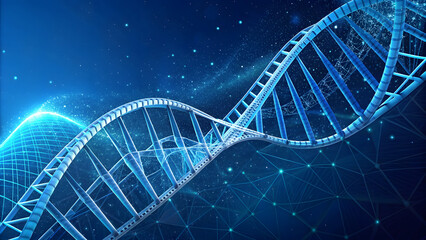 Genetic Evolution: Futuristic DNA Double Helix. Perfect for: Scientific conferences, medical presentations, genetics symposiums, Biology textbooks, science journals, genetics research websites.