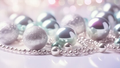Bright pale background with shiny pearl balls in pastel colours.