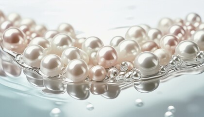 Bright pale background with shiny pearl balls in water. Soft pastel colours.