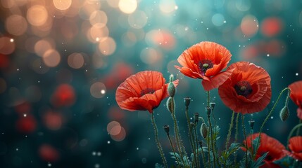 Flowers of red poppies against an Italy flag background for Liberation Day.