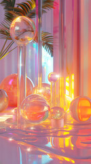Neon Glow: A Surreal Glass Spheres Display
