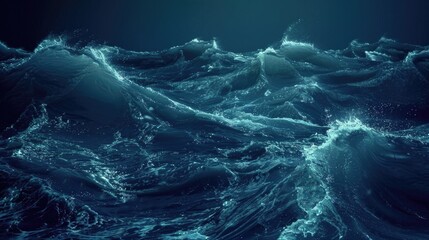 Dark Waves. Blue Ocean Waves in Deep Dark Sea Background