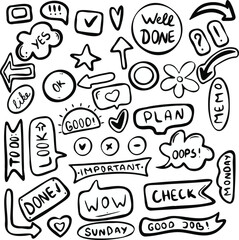 Set of hand drawn doodle icons for planner