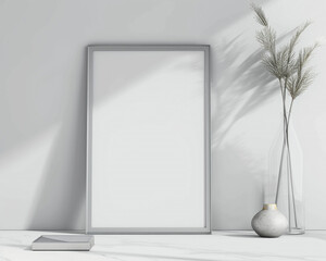 Modern metal photo frames on a light grey background high-resolution frame mockup for sophisticated gallery settings