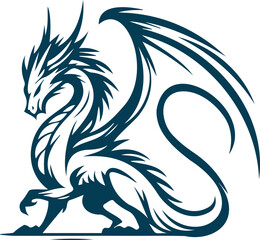 Ancient mythical dragon with wings portrayed in a straightforward vector design