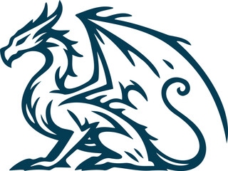 Retro mythical dragon with wings in a sleek vector drawing