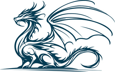 Timeless fantasy dragon with wings showcased in a simple vector art design