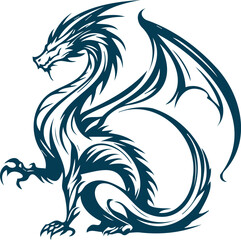 Vintage-style mythical dragon with wings in a basic vector artwork