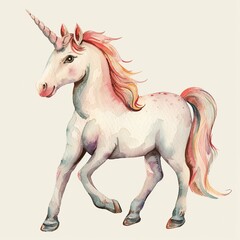 unicorn super cute adorable baby animal nursery clipart watercolor illustration isolated on white background, Generative Ai