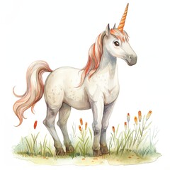 unicorn super cute adorable baby animal nursery clipart watercolor illustration isolated on white background, Generative Ai