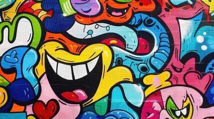 Obraz premium colorful graffiti art design bright cheerful whimsical background, Generative Ai