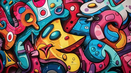 colorful graffiti art design bright cheerful whimsical background, Generative Ai