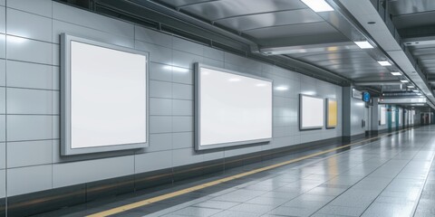 An empty subway station with posters on the wall. Ideal for urban-themed projects