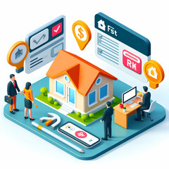 Mortgage Advisor Offering Home Buying Tips: 3D Flat Icon Concept in Isometric Scene