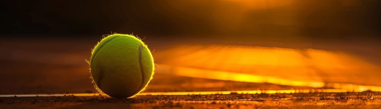 A green tennis ball is illuminated by a warm glow.