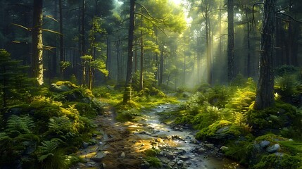 Timeless Beauty of a Verdant Forest Path Unveiling Natures Grandeur