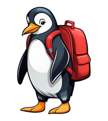 Illustration of penguin with school backpack cut out. Penguin PNG. Elementary school or kindergarten concept. Little explorer, cute bird student