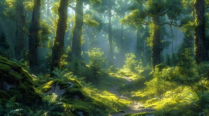 Timeless Beauty of a Lush Forest Path A Richly Detailed HighDefinition Photograph
