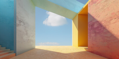 abstract geometric illustration of colorful walls in the style of Luis Barragan, mexican artworks aesthetic