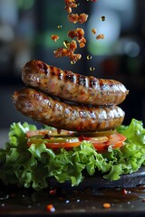 Scrumptious hotdog sausages, grilled to perfection and kept warm, served with fresh lettuce, ripe tomatoes, piquant onions, and spicy peppers to satisfy cravings