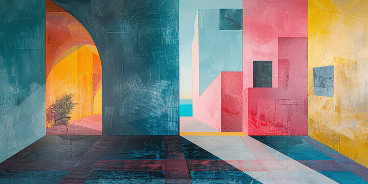abstract geometric illustration of colorful walls in the style of Luis Barragan, mexican artworks aesthetic