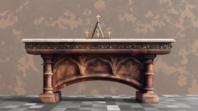 3D realistic image of an altar table, clean lighting, isolated on background