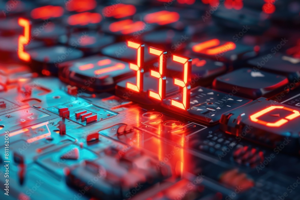 Poster close up of a computer keyboard with a clock, suitable for business concepts