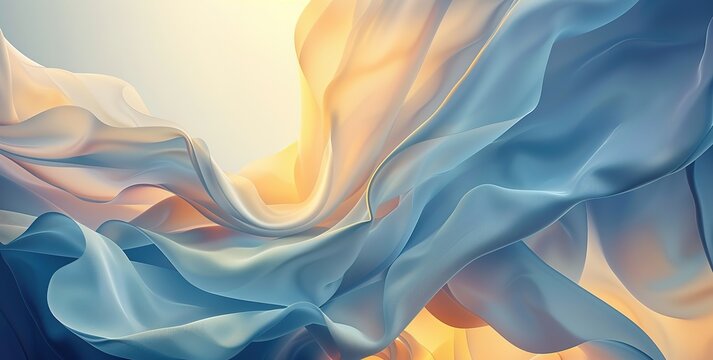 satin cloth fly in wind with light glow light play from behind, Generative Ai