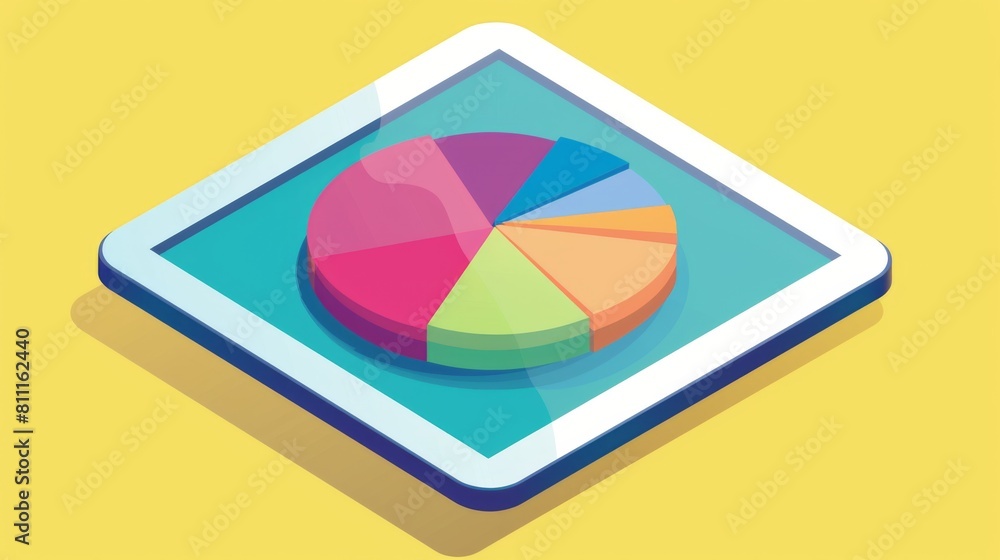Leinwandbilder A digital tablet displaying a pie chart with colorful segments, showcasing statistical data and insights for decision-making.