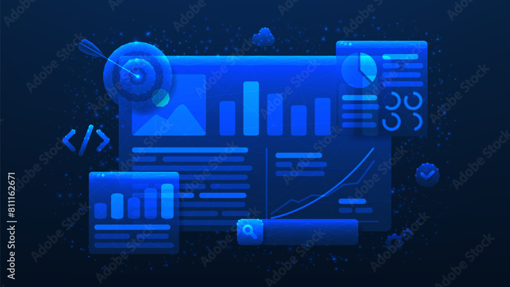 Aufkleber concept banner of seo optimization. web analytics and seo marketing social media. polygonal vector i