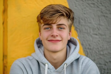 A young man in a hoodie poses for a picture. Suitable for fashion or urban lifestyle concepts