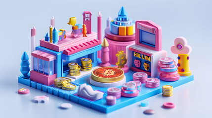 Cryptocurrency Workshop: 3D Cute Icon Concept for Interactive Learning Session on Cryptocurrency Investing in Isometric Scene