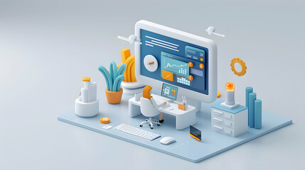 A Cyber Risk Educator Conducts Training on Cybersecurity Practices in Isometric 3D Scene, Cute Icon Concept for Effective Risk Management and Mitigation