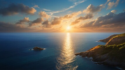 Fototapeta premium Vast wave Ocean cloud sky and golden hours