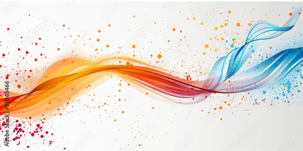 Poster a colorful wave with orange and blue colors. the wave is made up of many small dots. the dots are sc