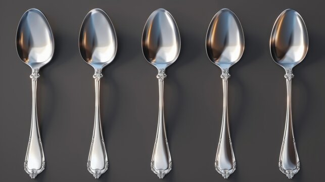 3D realistic image of spoons, clean lighting, isolated on background