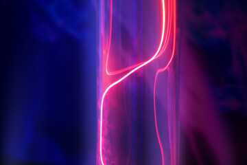 A glass tube with red and blue light from the gas. - Powered by Adobe