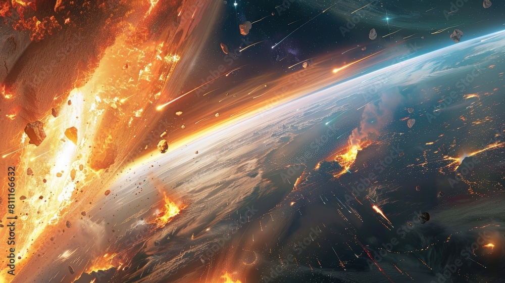 Poster immerse yourself in a mesmerizing sci fi realm filled with burning and exploding stars a fiery hell 