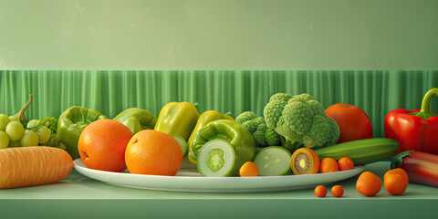Fresh Vegetable Platter: Minimalist Design with Vibrant Green and Orange Colors, Signifying Health and Wellness