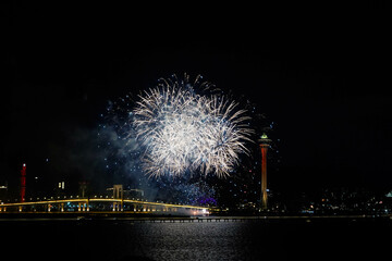 Macau Tower with fireworks