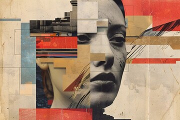Style geometric Self Portrait With Woman's Head In Photo Collage Lands 