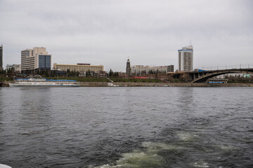 Obraz premium View from the river to the city of Krasnoyarsk, Russia