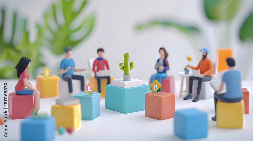 Aufkleber technological team meeting on blockchain development: tech professionals strategizing over blockchai
