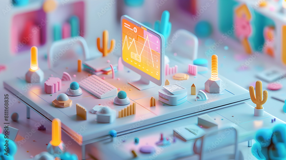 Aufkleber isometric scene of tech professionals strategizing over blockchain project development: 3d cute icon