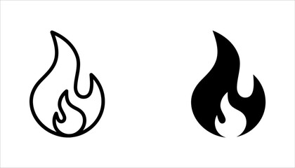 Fire flames, set vector icons illustration on white background