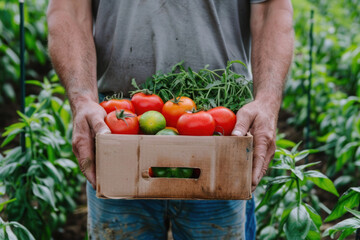 Assortment of local farmer bio organic ripe vegetables in hands
