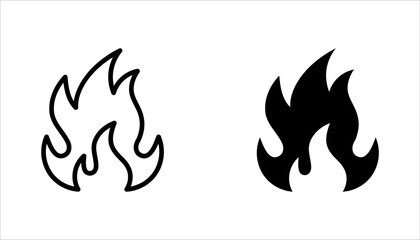 Fire flames, set vector icons illustration on white background